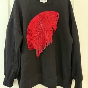 Black Sweatshirt with Red Sequin football Fringe XL